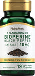 Piping Rock Bioperine Supplement 10mg, 120 Capsules, Black Pepper Extract, Gluten Free, Non-GMO