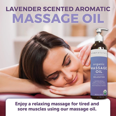 Viva Naturals Organic Massage Oil, 8 fl. oz., Lavender Scented Relaxing Body Massage Oil