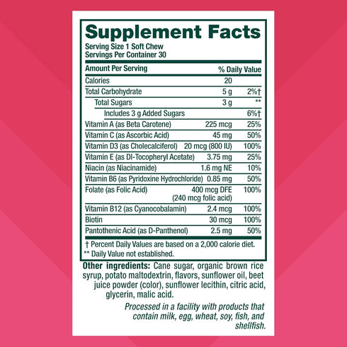 Vitafusion Soft Chews Daily Wellness Multi, 30 Chews, Berry Fusion Flavor, Chewable Multivitamins for Adults,