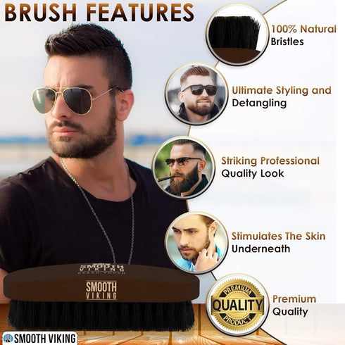 Smooth Viking Beard Brush & Comb Gift Set for Men, Natural Boar Bristle Hair Brush & Wooden Comb for Grooming & Beard