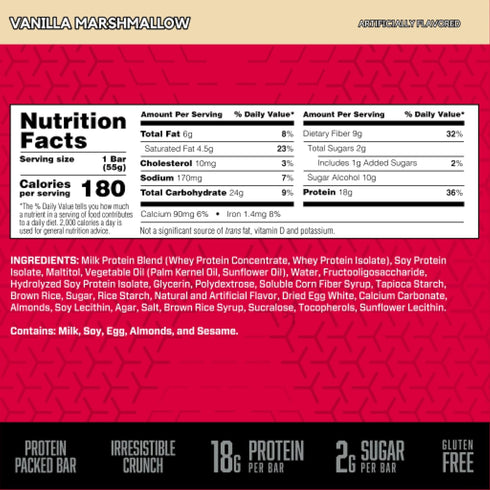 BSN Protein Crisp Bar, Gluten Free Protein Snack Bars, Vanilla Marshmallow, 12 Count