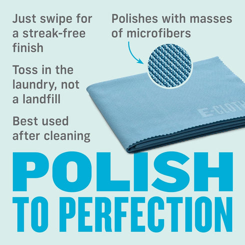 E-Cloth 4-Pack Glass Polishing Cloth, Sustainable Microfiber Window and Mirror Cleaner Wipes, Washable and Reusable