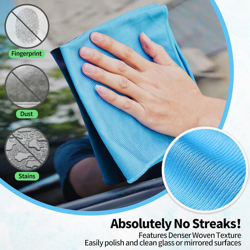 Microfiber Cleaning Cloth, 12 Pack Lint-Free Dust Polishing Rags for Windows, Stainless Steel, Eyeglasses, 12"