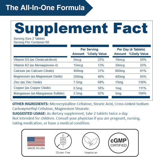 Calcium 800 mg - Highly Absorbable Calcium Citrate with Vitamin D3 & K2, Vegan Supplement for Bone Health (120 Tablets,