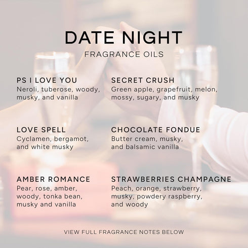 Set 6 10ML Eternal Essence Oils Date Night of Premium Fragrance Oils - Includes PS I Love You, Amber Romance, Secret