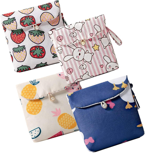 Tiger007 4 Pcs Cute Cotton Sanitary Napkins Bag, Menstrual Cup Pouch, Nursing Pad