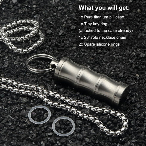 Titanium Small Pill Box Necklace, Mini Waterproof Keychain Pill Holder, Lightweight Pendant for Purse