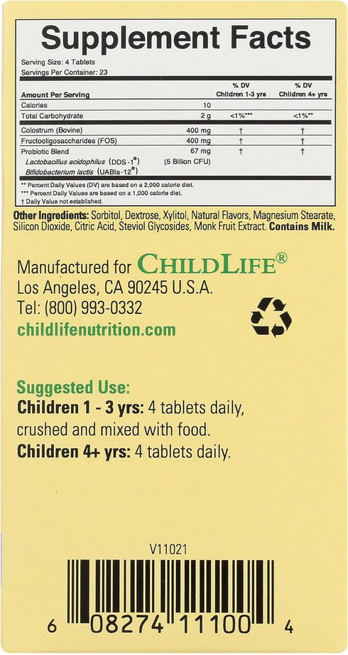 CHILDLIFE ESSENTIALS ChildBiotics Probiotics | 92 Chewable Tablets | with Colostrum - Kids Probiotic Chewables,