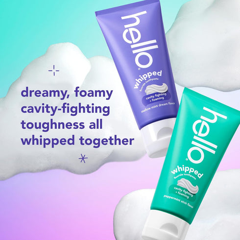 Pack, 2 Pack, 4.0 Oz Hello Whipped Mellow Mint Dream and Peppermint Stick Toothpaste Minty Adult Foam Toothpaste