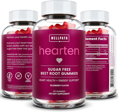 WellPath Beet Root Gummies | 1500mg Sugar Free Blueberry Flavor for Blood Pressure Support, 60 Ct