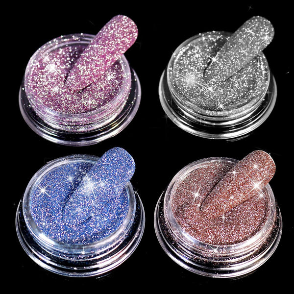 Allstarry Diamond Nail Glitter, 4 Colors Sparkling Korea Reflective Glitter Dust for Nail Art, Gel Polish Crafts, Disco