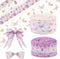 2 Rolls 20 Yards Butterfly Baby Shower Ribbon, 1.5 Inch Wired Edge Watercolor Purple Floral for Gift Wrapping