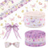 2 Rolls 20 Yards Butterfly Baby Shower Ribbon, 1.5 Inch Wired Edge Watercolor Purple Floral for Gift Wrapping