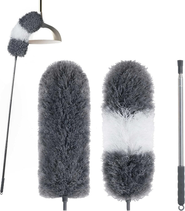 BOOMJOY Microfiber Duster, 100 Inches Extendable Pole, 2 Pack Washable Dusters for Cleaning Ceiling, Fan, Furniture