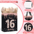 SUNDECO 16 16th Sweet Birthday Gift Bag - Large Rose Gold and Black Party Decorations with Tissue Paper, Birthday Card