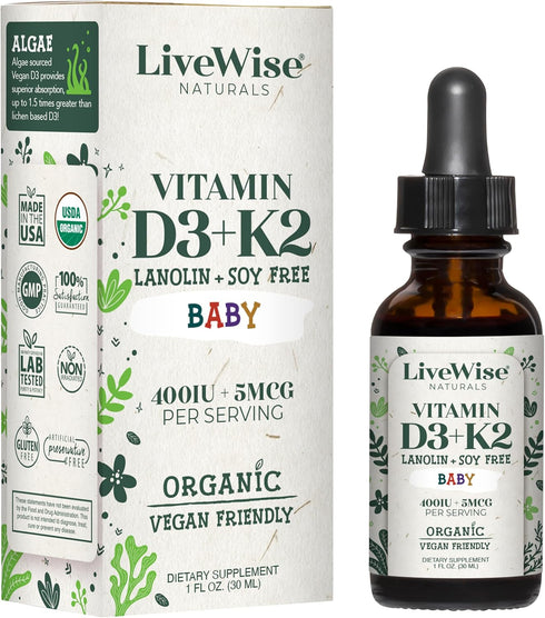 Vitamin D3 and K2 Liquid Drops, Baby Vitamin D Drops with Organic MCT Oil for Healthy Bones