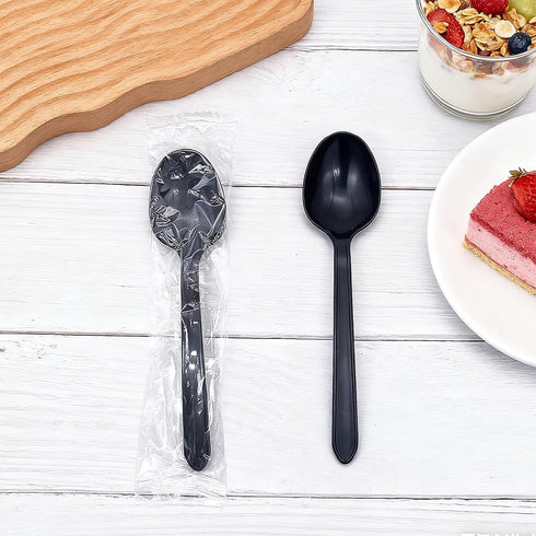 PSPIKXEG (100, Plastic Spoons Individually Wrapped, Heavy Duty Disposable Spoons Bulk - Ideal for Parties, Restaurants