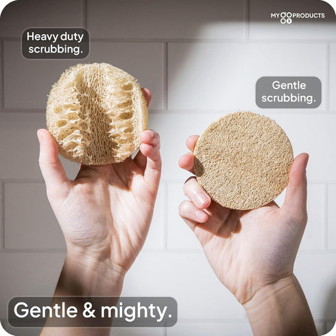 LoofaGO All-Purpose Natural Loofah Scrub Sponges, Biodegradable for Kitchen, Shower, Bath, and Skin (Pack of 10)