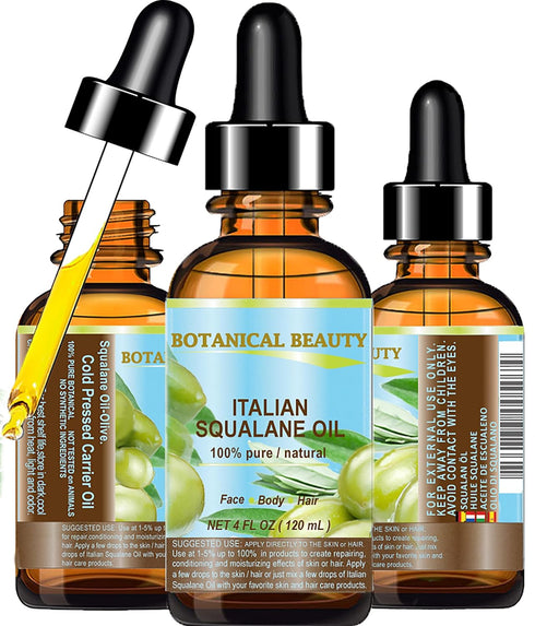 SQUALANE Italian Olive, 100% Pure Natural Undiluted Oil, 4 fl oz - Ultra-Pure Moisturizer for Face, Skin, Body