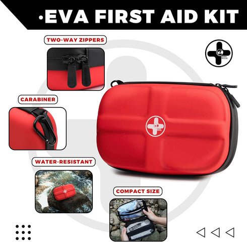 RHINO RESCUE First Aid Kit - Waterproof Portable Emergency Medical Kit for Travel, Home, Car, Camping (Red)