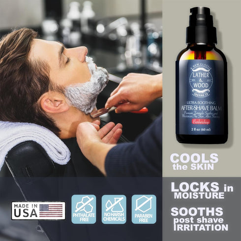 Lather & Wood Barbershop Aftershave for Men, Long-Lasting Fragrance, Non-Greasy Formula, Easy Pump Dispenser