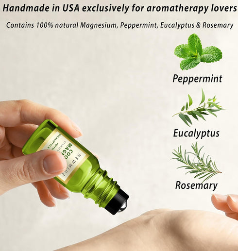 Migraine Roll on Stick Tension Headache Relief Magnesium Cooling Peppermint Eucalyptus Essential Oil Sinus Aromatherapy