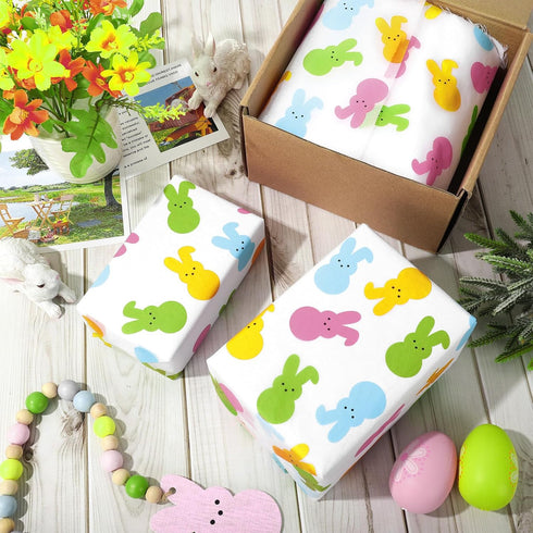 Whaline 100 Sheets Easter Tissue Paper, Pastel Bunny Rabbit Gift Wrapping Paper for Baby Shower Party