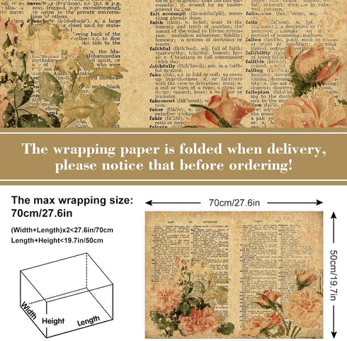 AnyDesign 12 Sheet Vintage Floral Wrapping Paper Retro Newspaper Kraft Gift Wrap Bulk Folded Flat Rose Flower Craft Art Paper for Party DIY Wrapping Supplies, 19.7 x 27.6 Inch
