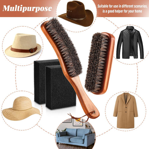 4 Pcs Horsehair Felt Hat Brush Kit, Cleaning Sponge for Cowboy, Fedora, Baseball Cap, and Furniture