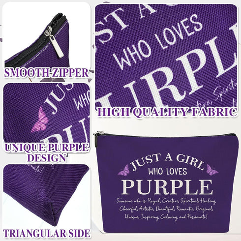 Hillban 6 Pcs Purple Makeup Bag Gifts - Inspirational Zipper Cosmetic Pouch for Purple Lovers