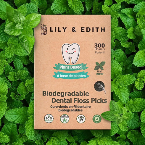 LILY & EDITH Biodegradable Dental Floss Picks - 300 Counts, Fluoride-Free, Plant Based, Zero Waste Package