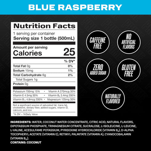 PRIME Hydration BLUE RASPBERRY | Sports Drinks | Electrolyte Enhanced for Ultimate Hydration | 250mg BCAAs | B Vitamins | Antioxidants | 2g Of Sugar | 16.9 Fluid Ounce | 12 Pack
