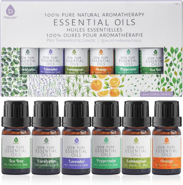 Pursonic Essential Oils Set - Top 6 Aromatherapy Blends Gift Set - 10ml Pure Oils for Diffusers, Home, & Bath