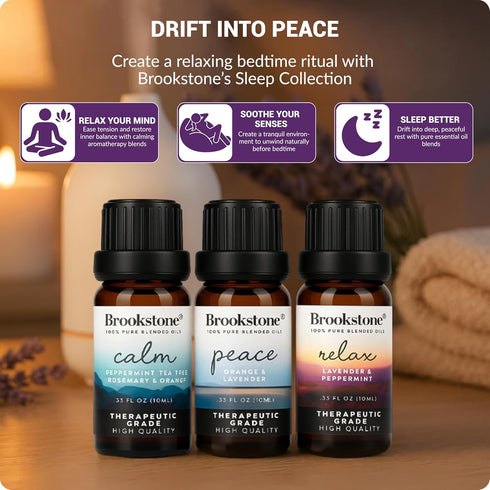 Set 3-Pack 10ml Brookstone Essential Oil Blends Sleep Collection | Organic Essential Oil for Aromatherapy Diffuser