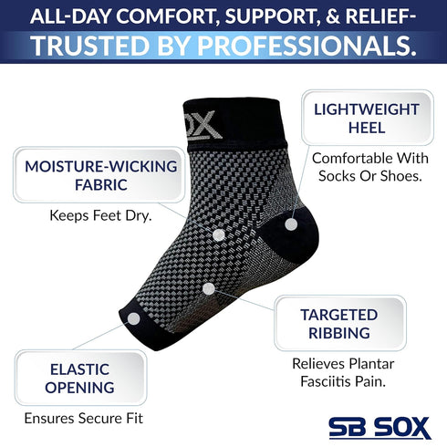 SB SOX Plantar Fasciitis Relief Socks, Ankle Brace Compression Sleeve, Black, Medium