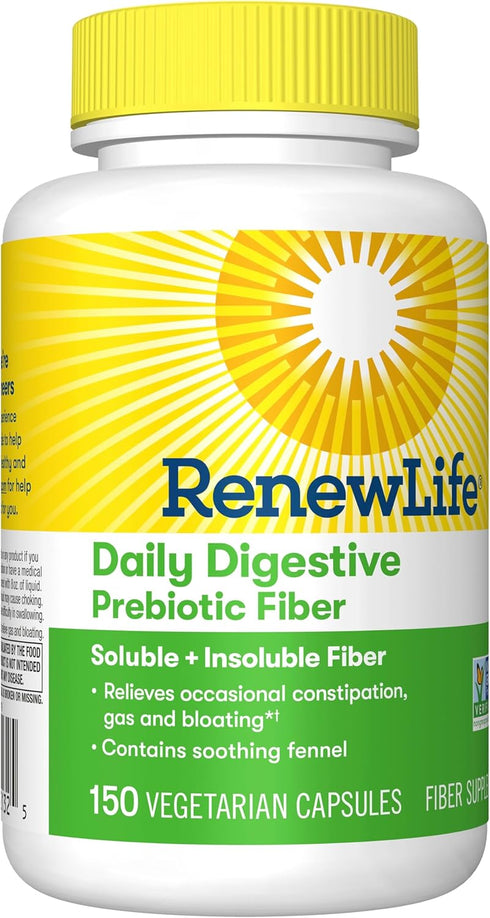 Renew Life Adult Daily Digestive Prebiotic Fiber - 150 Vegetarian Capsules (Package May Vary)