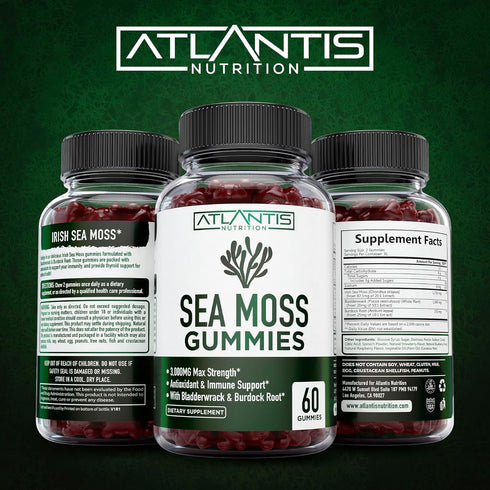 Irish Sea Moss Gummies 3000MG - 60 Gummies with Irish Sea Moss, Bladderwrack & Burdock Root for Essential Vitamins