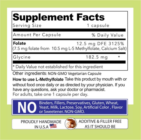 Our Daily Vites L-Methylfolate 7.5 mg Maximum Strength Active Folate, Gluten Free, 90 Capsules