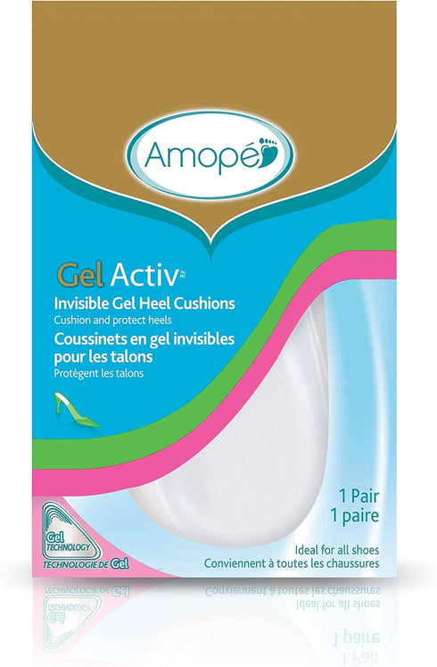 Amope GelActiv Invisible Gel Heel Cushions Insoles for Women, 1 Pair, Size 5-10