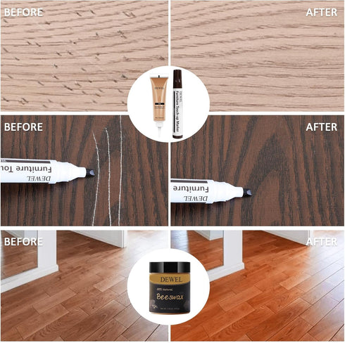 DEWEL Wood Furniture Repair Kit, Upgrade Wood Fillers, Touch Up Markers, Wax Sticks, Beeswax for Cracks and Scratches