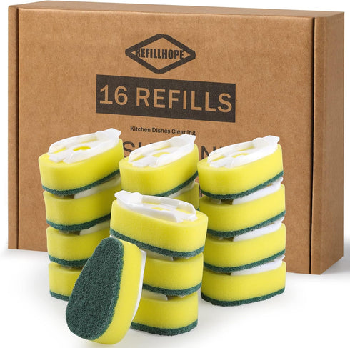 Dish Wand Refills 16 Pack - Durable Sponge Replacement Heads for Common Dish Wand for Kitchen Cleaning