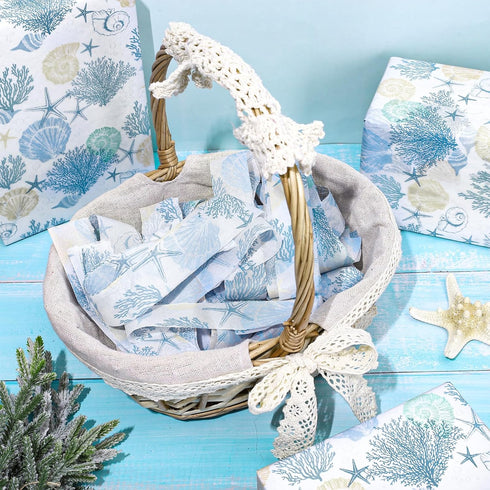 Whaline 100 Sheets Ocean Tissue Paper, Sea Shell Starfish Gift Wrapping Paper for Summer Wedding and Baby Shower