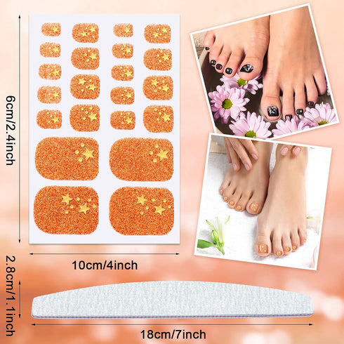 Maitys 264 Pieces Toe Nail Stickers, 12 Sheets Self Adhesive Full Nail Wraps, Glitter Decals with 1 PC File for Women