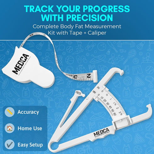 Body Fat Caliper and Measuring Tape - Skinfold Calipers and Body Fat Tape Measure Tool for Fitness & Weight-Loss