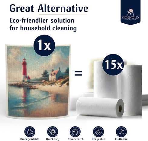 Swedish Dishcloths for Kitchen, 6 Pack Reusable Compostable Cellulose Sponge Cloths for Washing Dishes