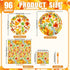 Temicle 96 Set 24 Pieces Fall Thanksgiving Tableware Pumpkin and Autumn Leaves Disposable Plates, Napkins, and Forks