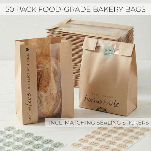 Packaging Beautiful Bread Bags for Homemade Bread - Clear Window Bags Keep Your Sourdough Loaves Fresh for Days & are