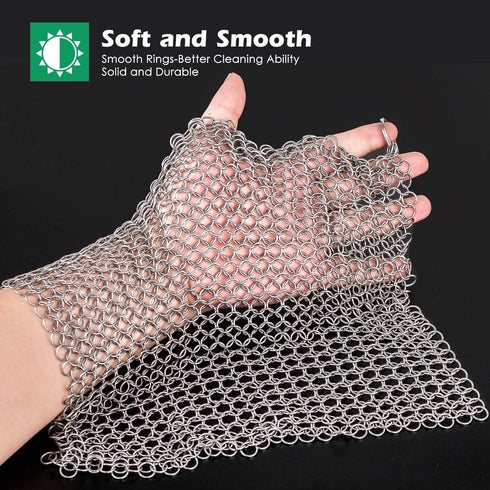 AMAGABELI GARDEN & HOME 10”x10” Stainless Steel Cast Iron Cleaner - Chainmail Scrubber for Cookware Accessories