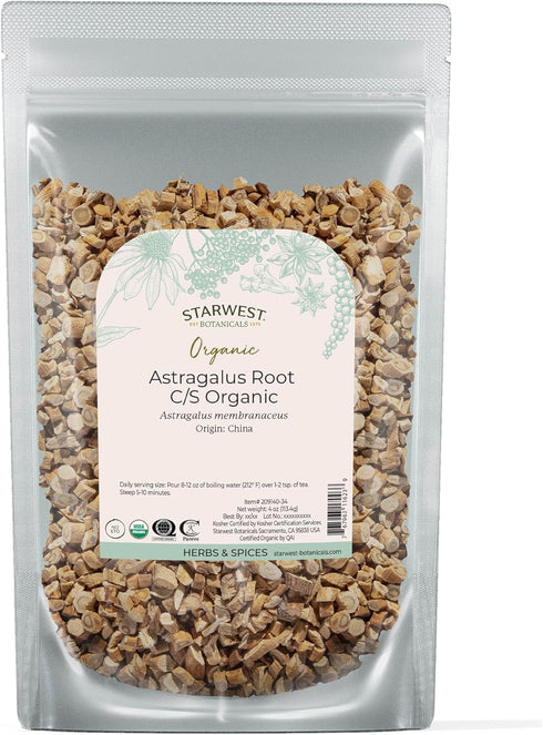 Starwest Botanicals Organic Astragalus Root - Dried Herb for Tea, 4 oz Pouch