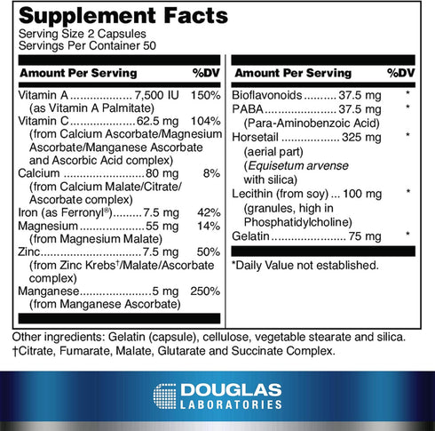 Douglas Laboratories Hair, Skin & Nail Plus, Vitamins and Minerals for Healthy Hair, Skin, and Nails, 100 Capsules